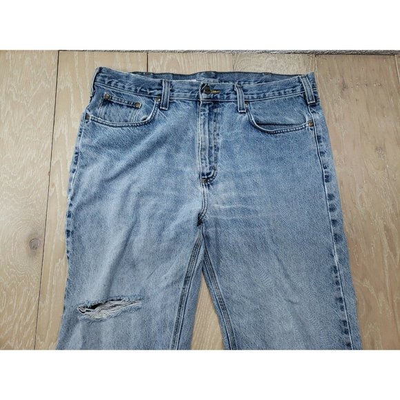 Carhartt Mens 38X32 Blue Straight Traditional Fit Jeans 100% Cotton Distressed - Picture 4 of 9